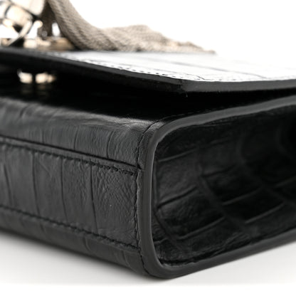 Saint Laurent Calfskin Crocodile Embossed Small Classic Monogram Kate Tassel Satchel Black 10 of 10