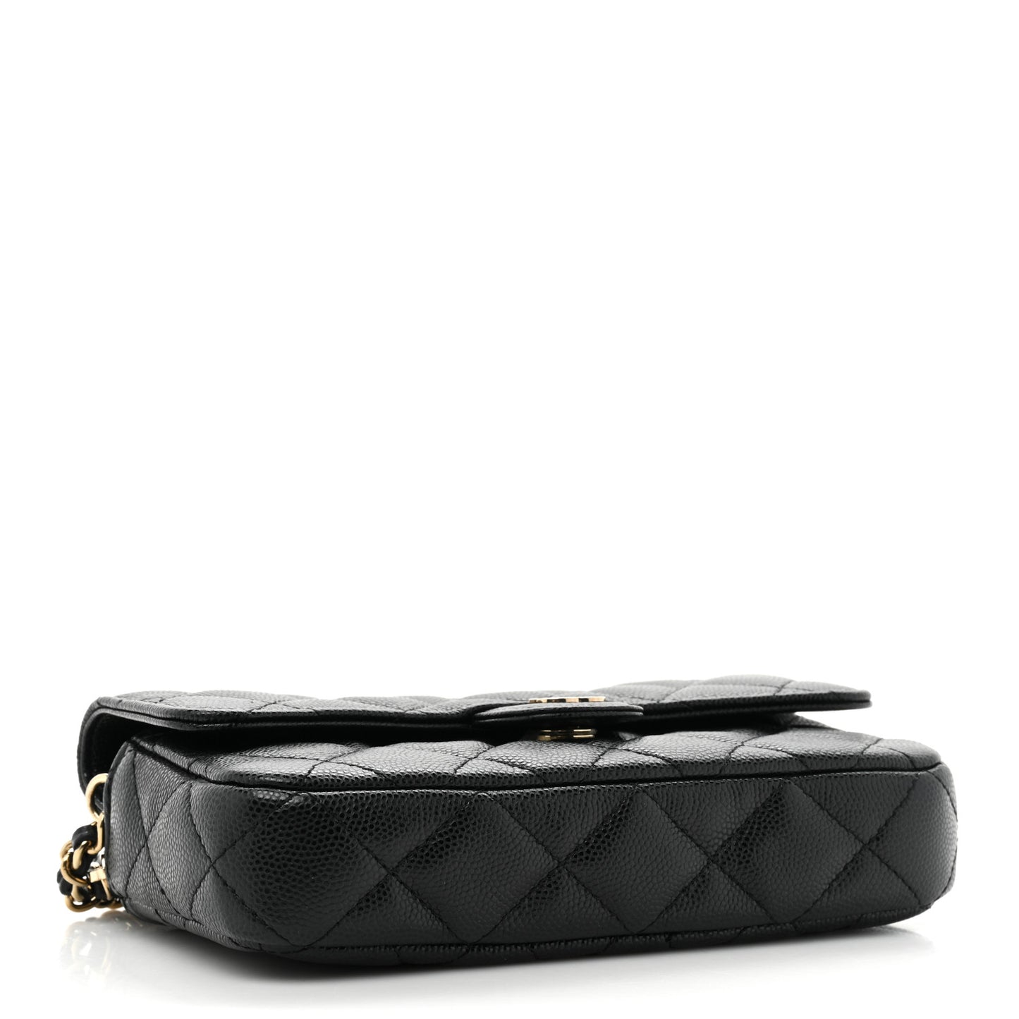 Caviar Quilted Flap Phone Holder With Chain Black