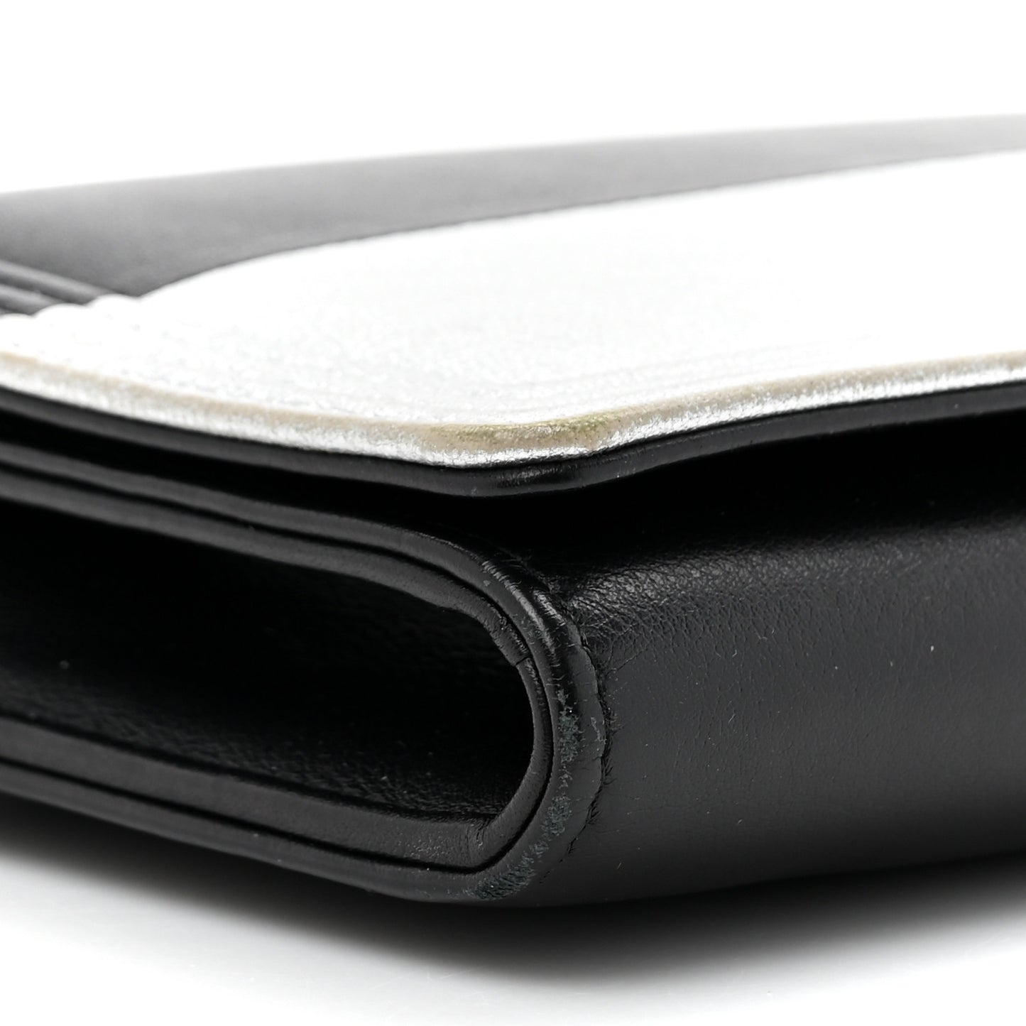 Metallic Goatskin Boy Wallet On Removable Chain WOC Black Silver