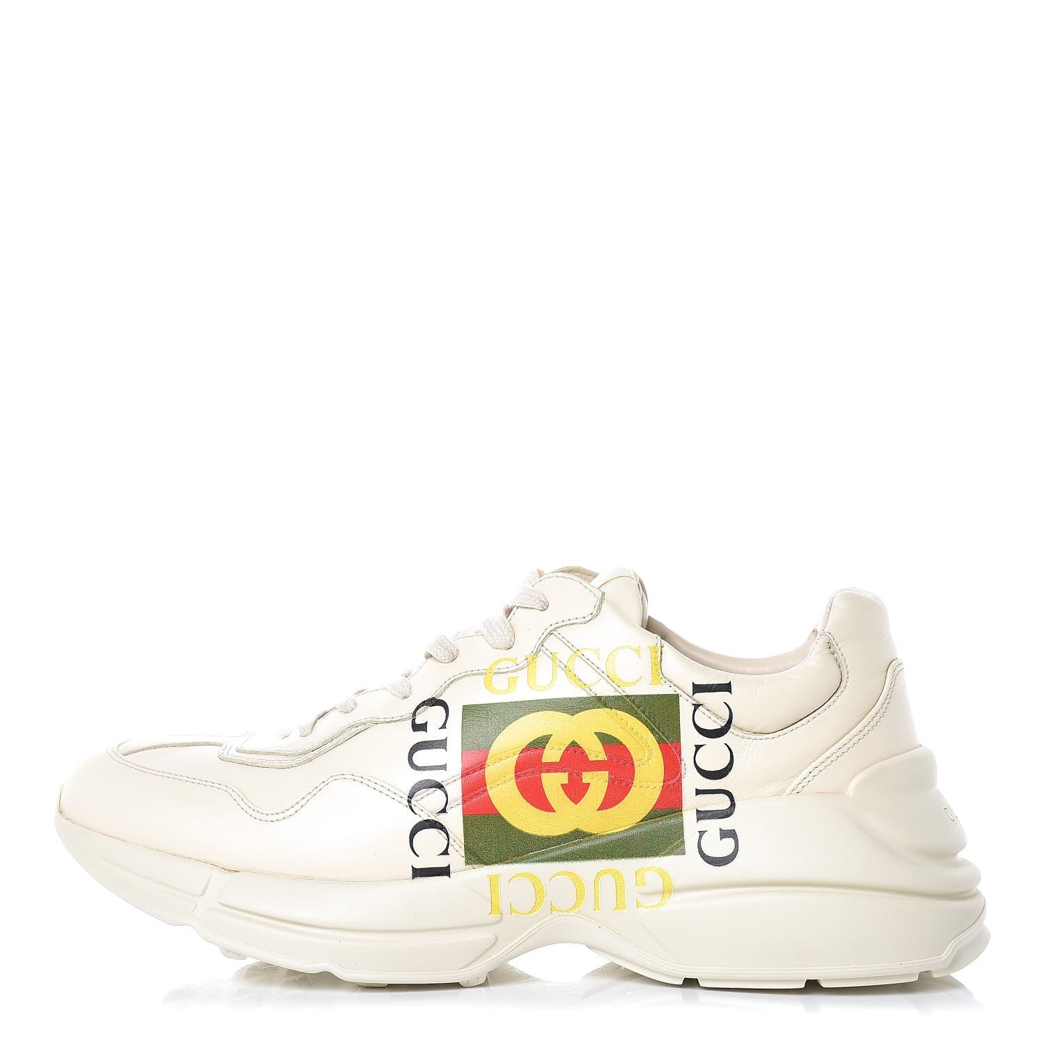 Gucci Calfskin Interlocking G Logo Mens Rhyton Sneakers 8 Ivory 1 of 9