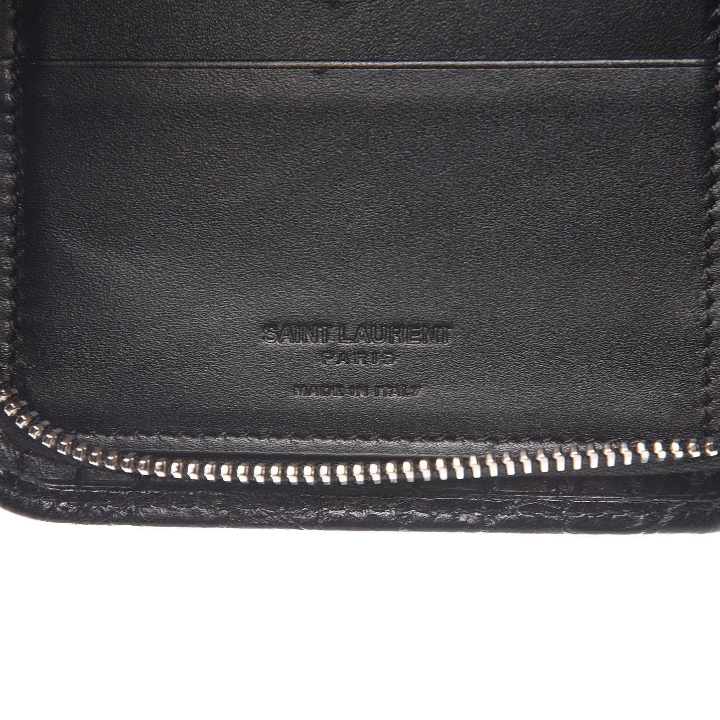 Calfskin Crocodile Embossed Mens Zip Around Continental Wallet Black