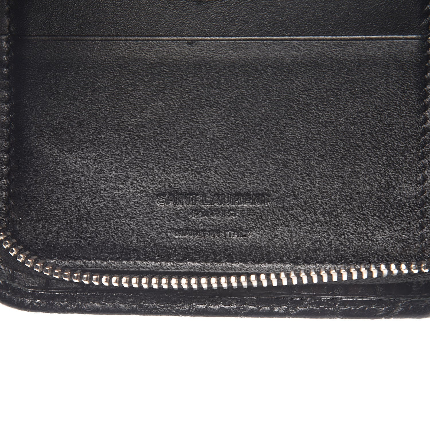 Saint Laurent Calfskin Crocodile Embossed Mens Zip Around Continental Wallet Black 6 of 13
