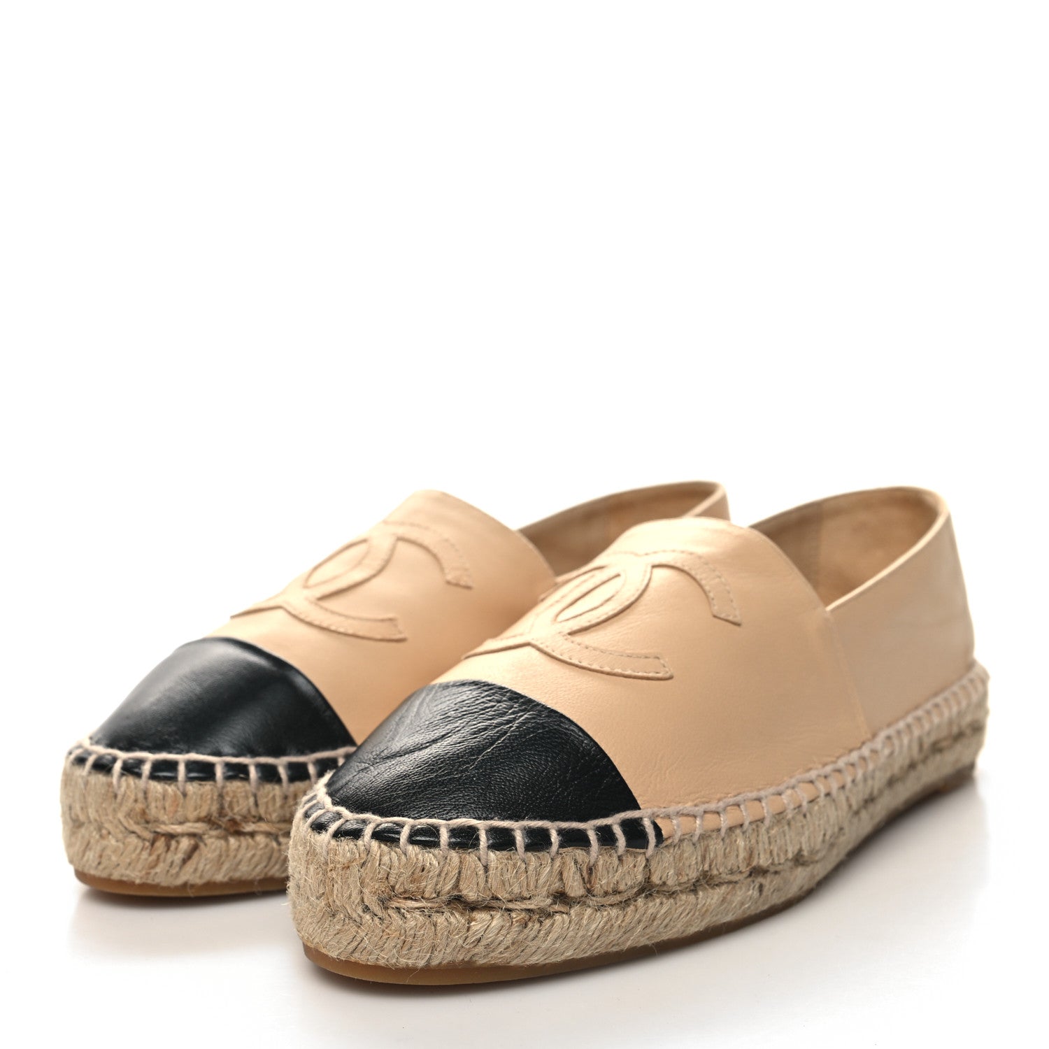 Chanel Lambskin CC Espadrilles 37 Beige Black 3 of 10
