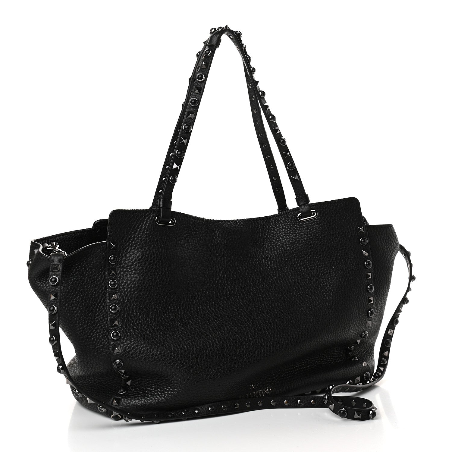 Valentino Garavani Grained Calfskin Onyx Medium Rockstud Rolling Tote Black 3 of 9