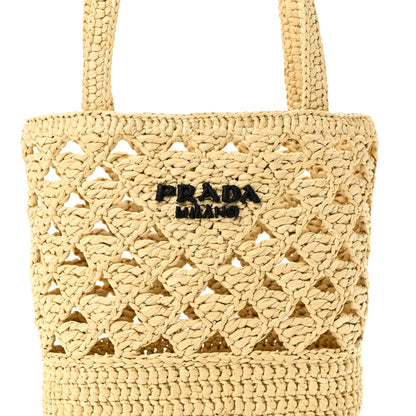 Prada Yarn Raffia Effect Embroidered Mini Logo Tote Naturale 7 of 9