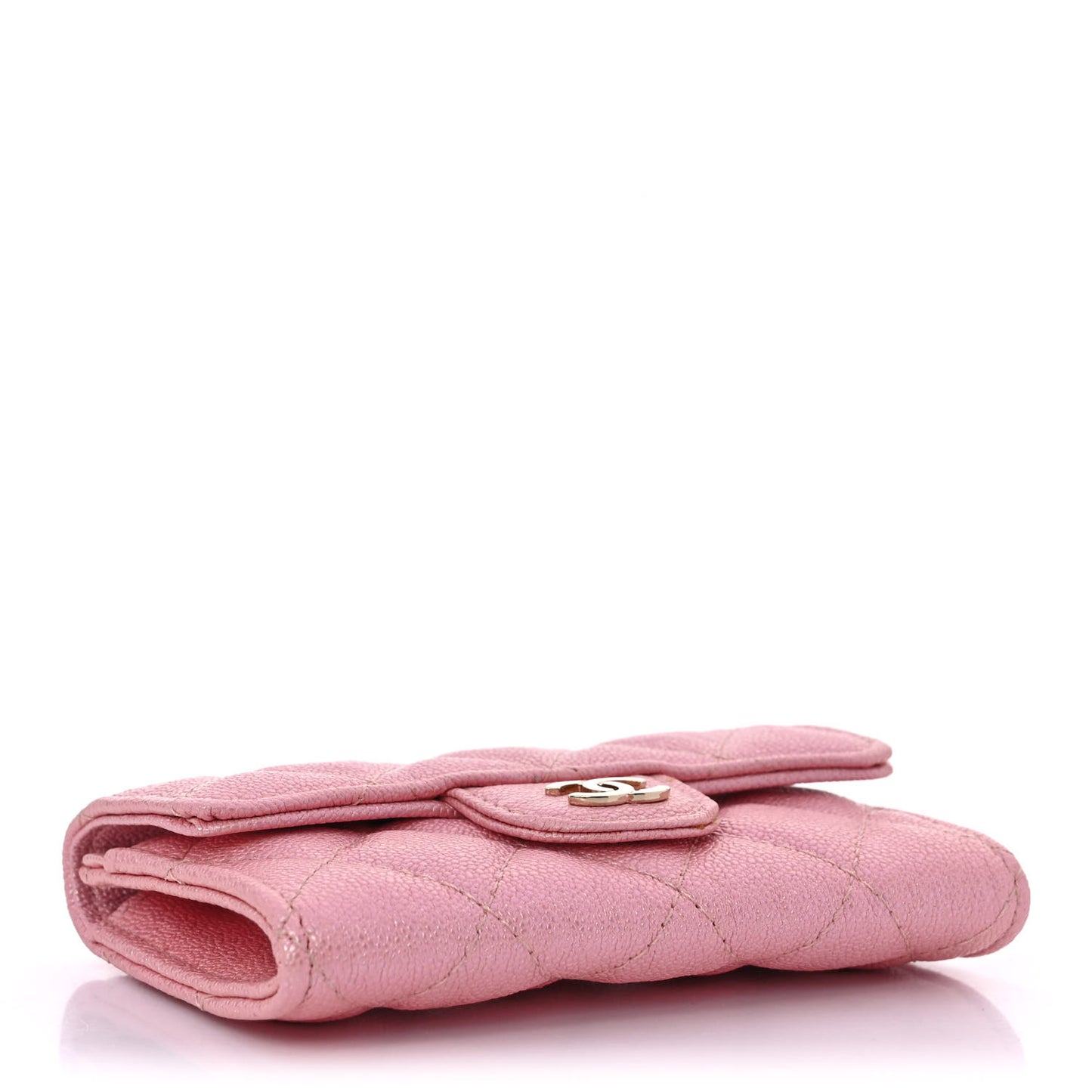 Iridescent Caviar Quilted Flap Card Holder Rose Pink