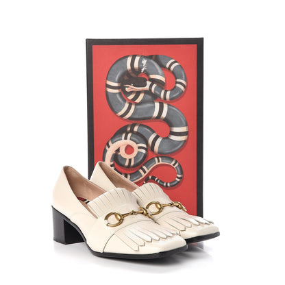 Gucci Malaga Kid Polly Kiltie Fringe 55mm Loafer Pumps 37.5 Mystic White 15 of 15