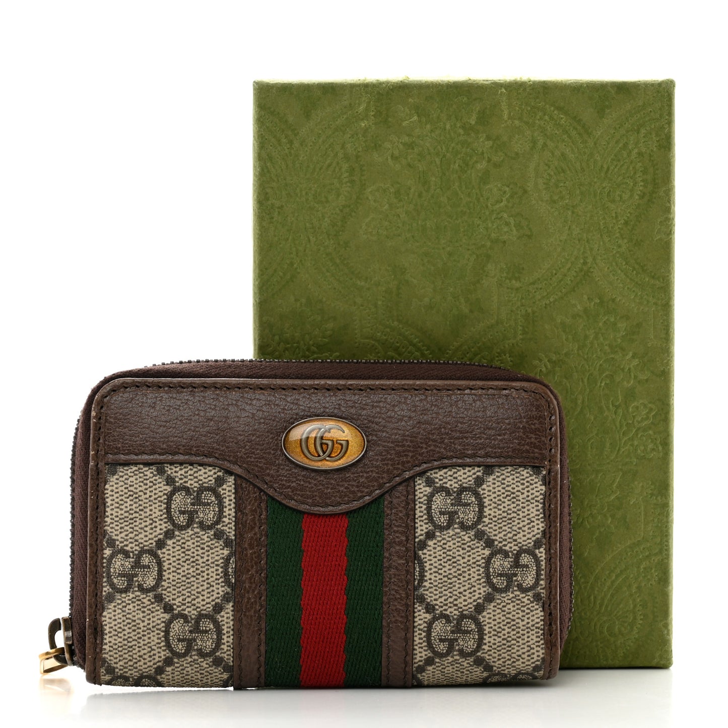 GG Supreme Web Ophidia Zip Around Card Case Brown