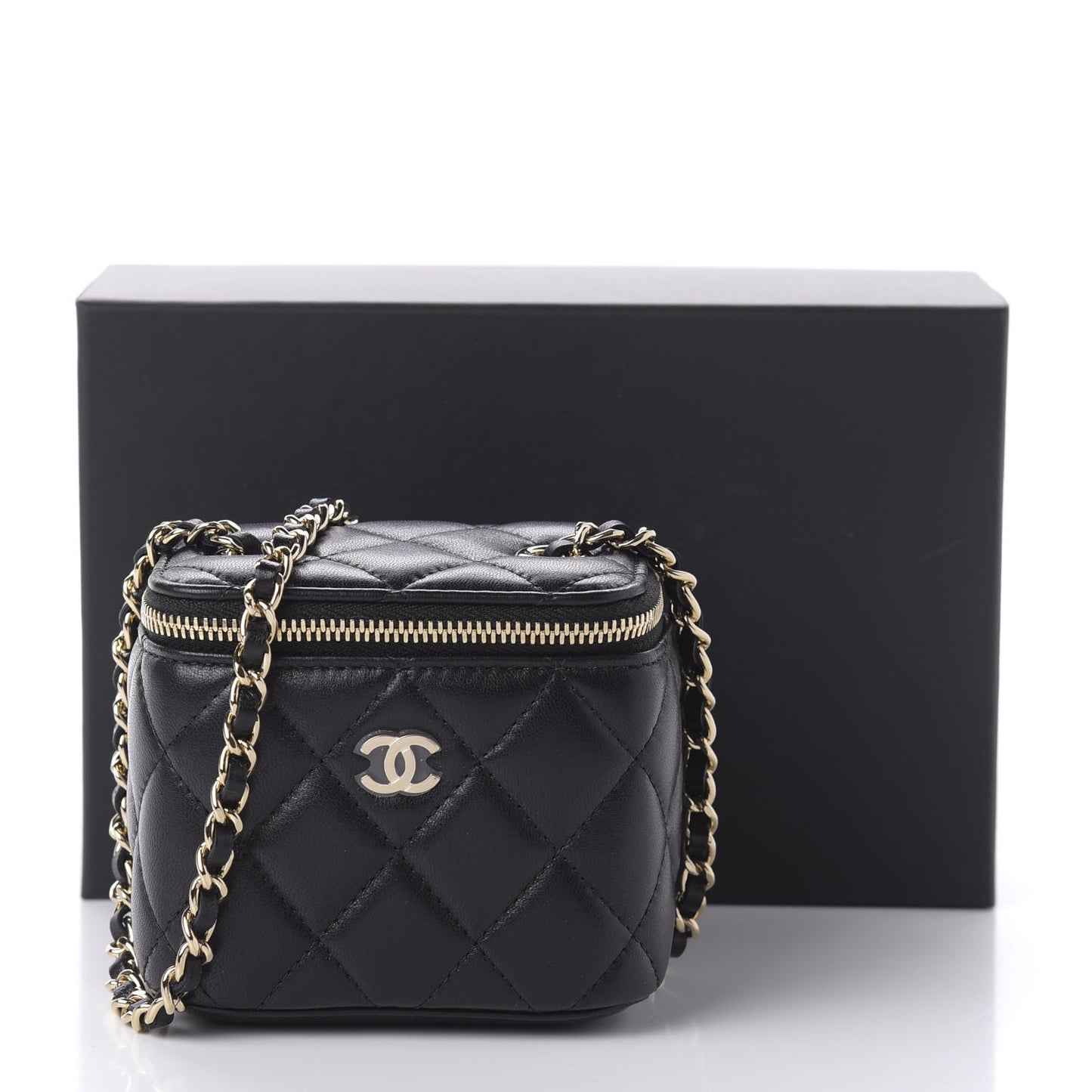 Lambskin Quilted Mini Vanity Case With Chain Black