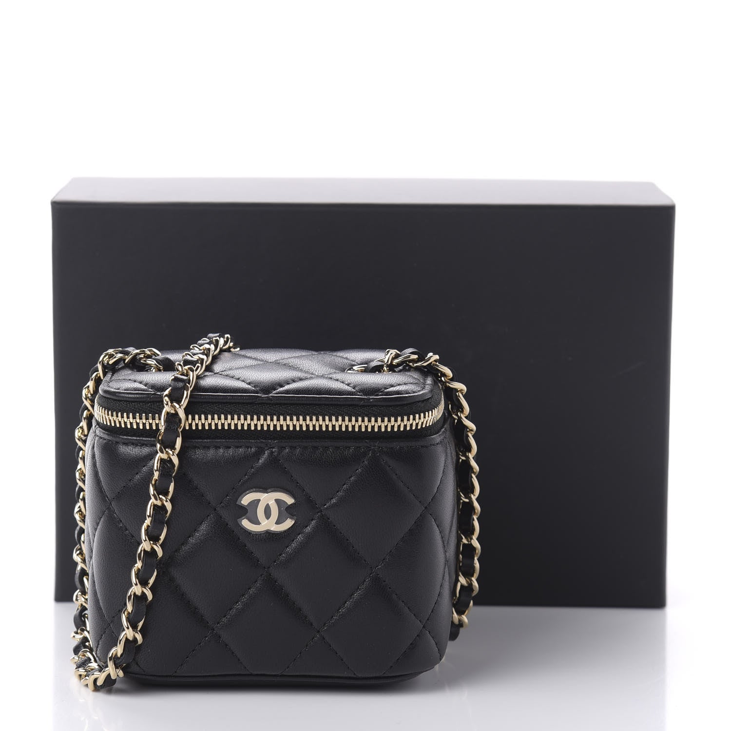Chanel Lambskin Quilted Mini Vanity Case With Chain Black 11 of 11