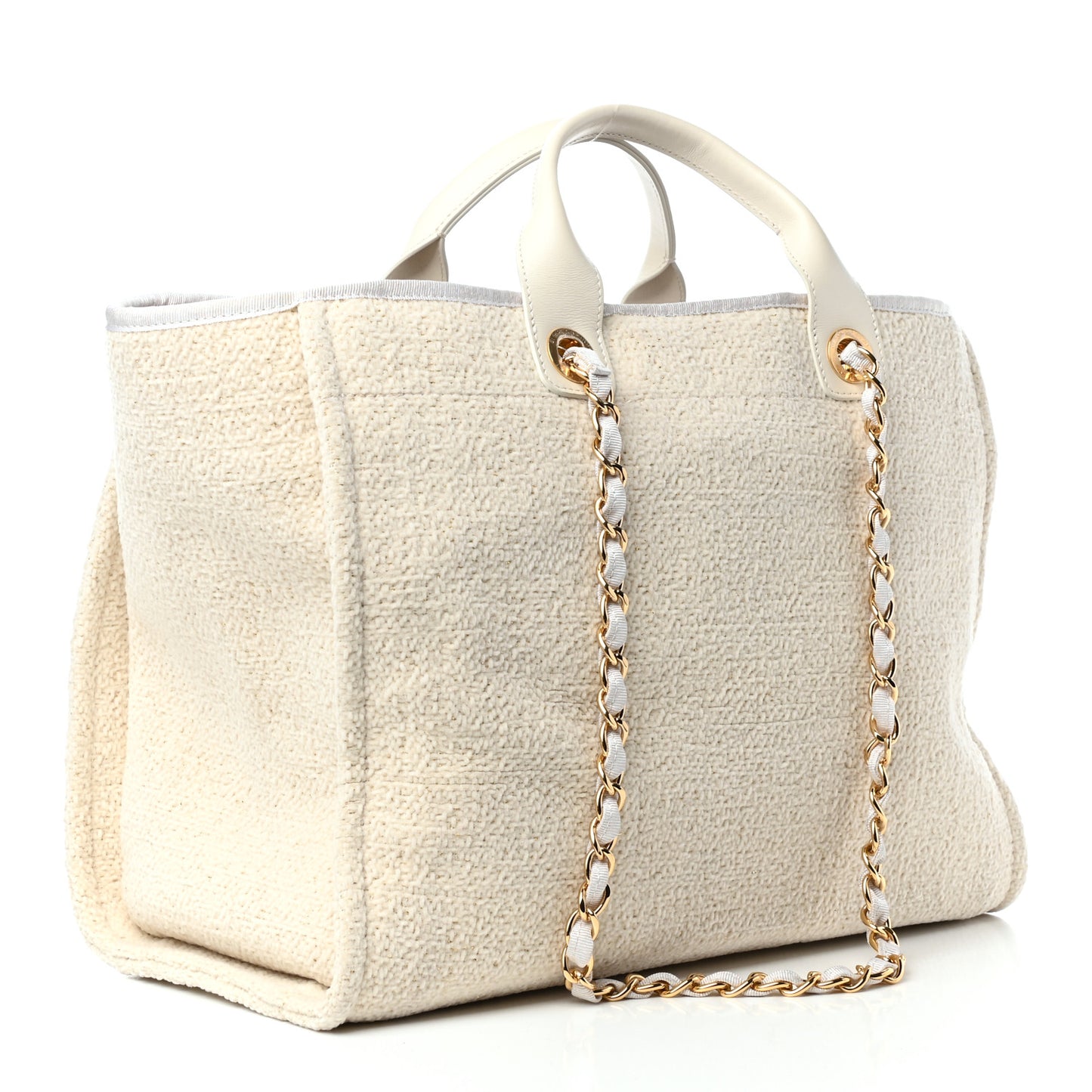 Lurex Boucle Medium Deauville Tote White