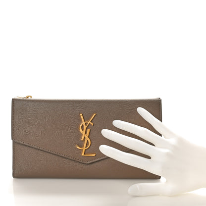 Saint Laurent Grain De Poudre Monogram Uptown Wallet Dark Beige 2 of 9