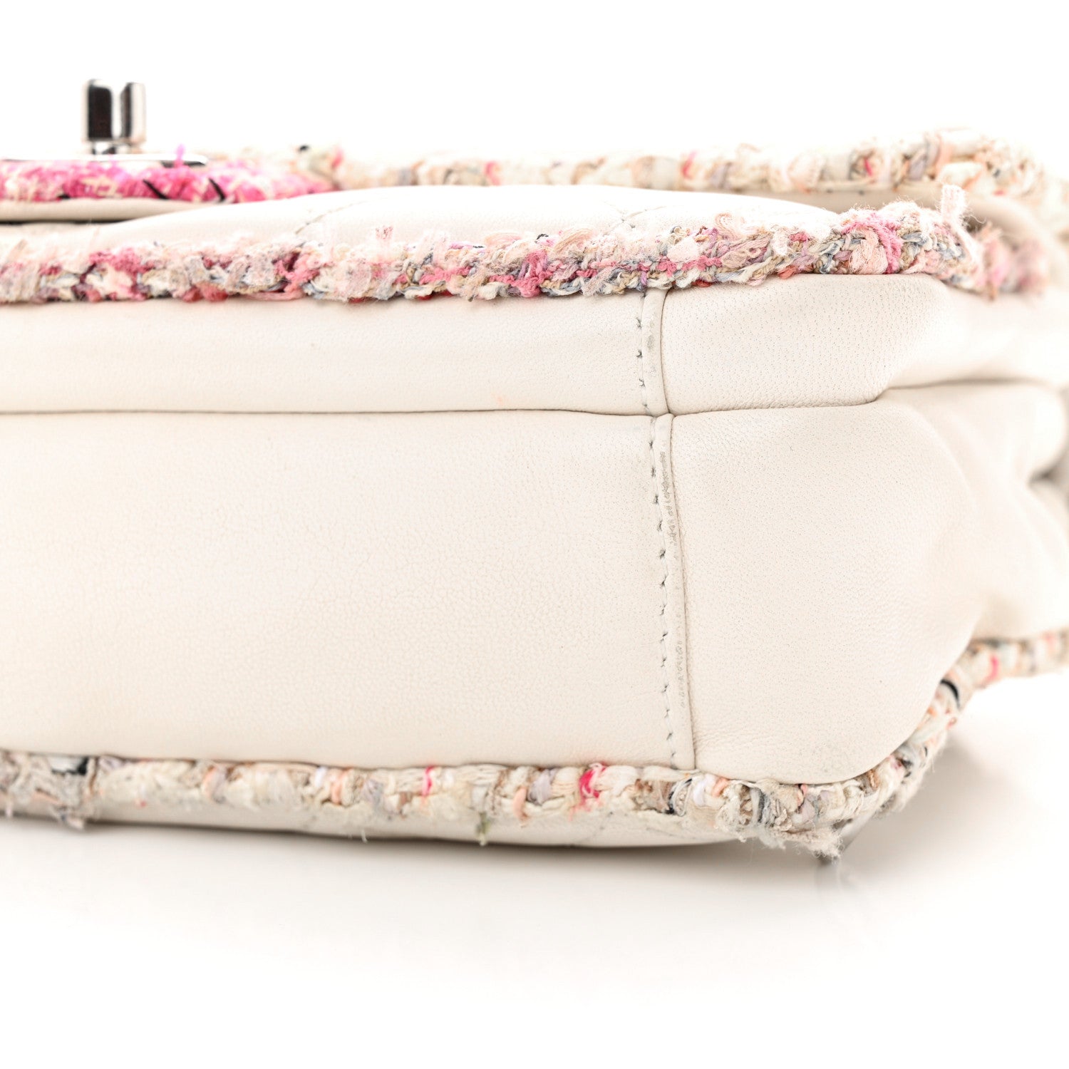Chanel Lambskin Tweed Quilted Elegant Trim Flap White 10 of 12