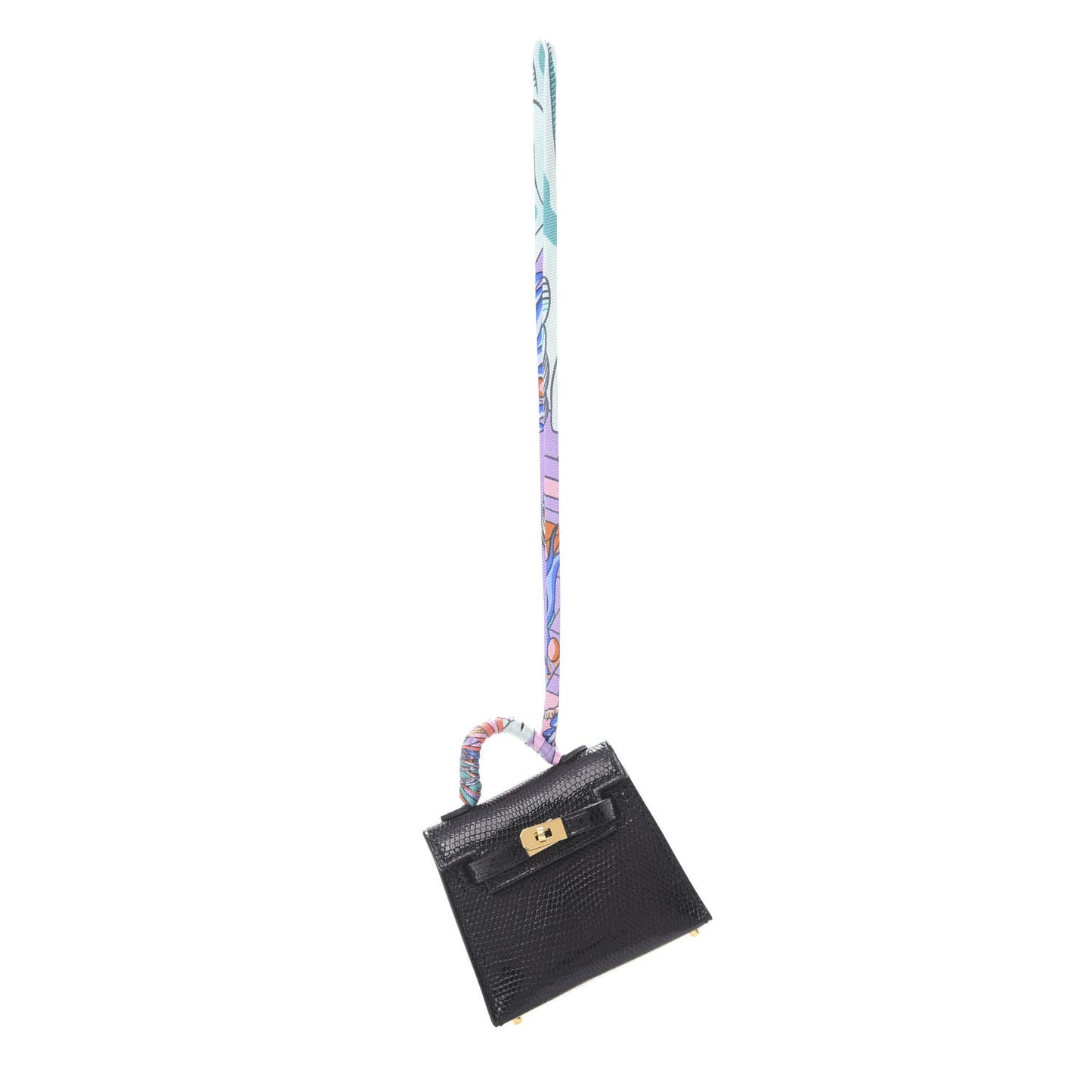 Lizard Mini Kelly Twilly Bag Charm Black
