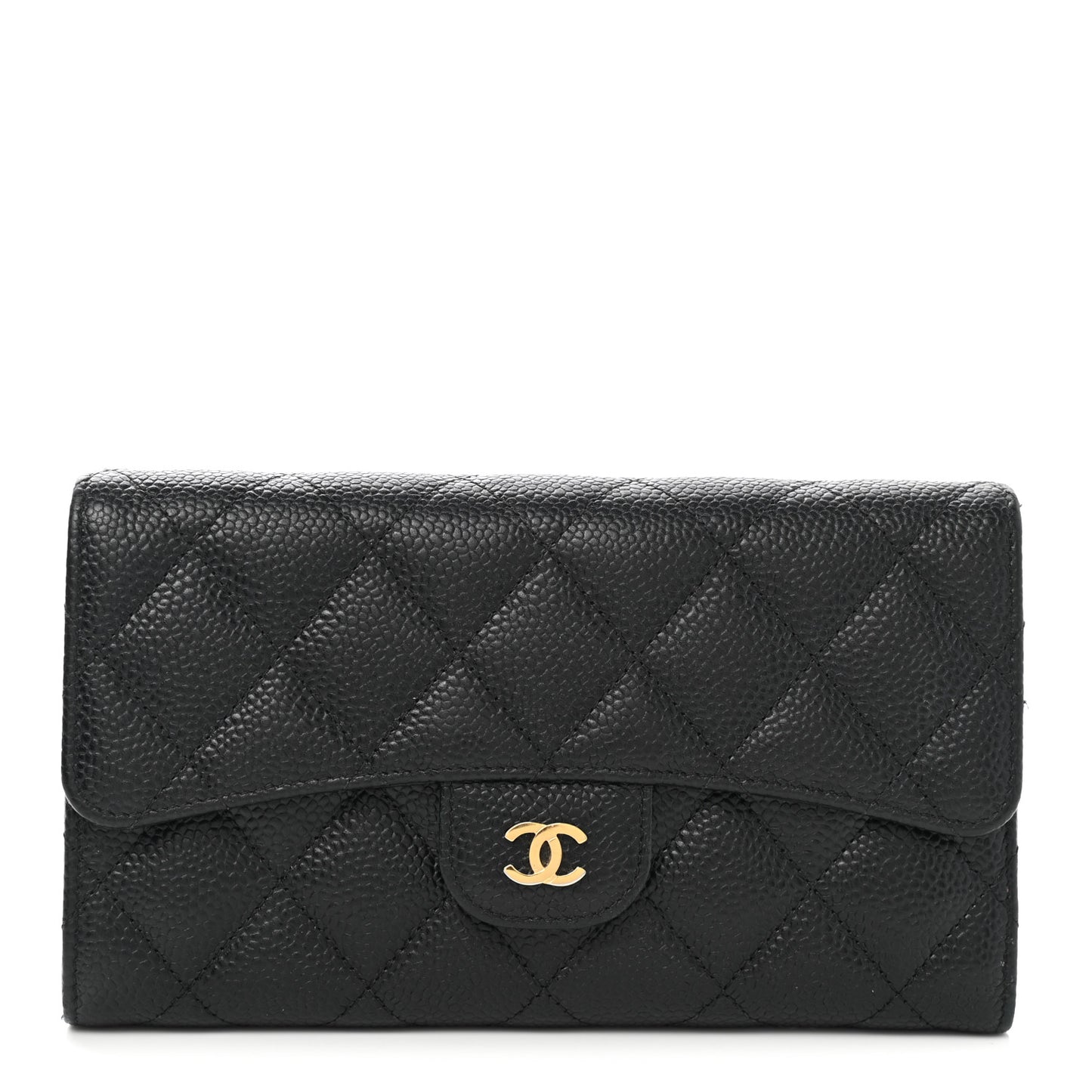Caviar Quilted Large Flap Wallet Black