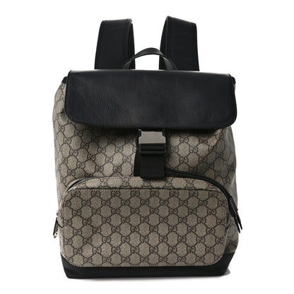 Gucci GG Supreme Monogram Single Buckle Backpack Beige Black 1 of 11