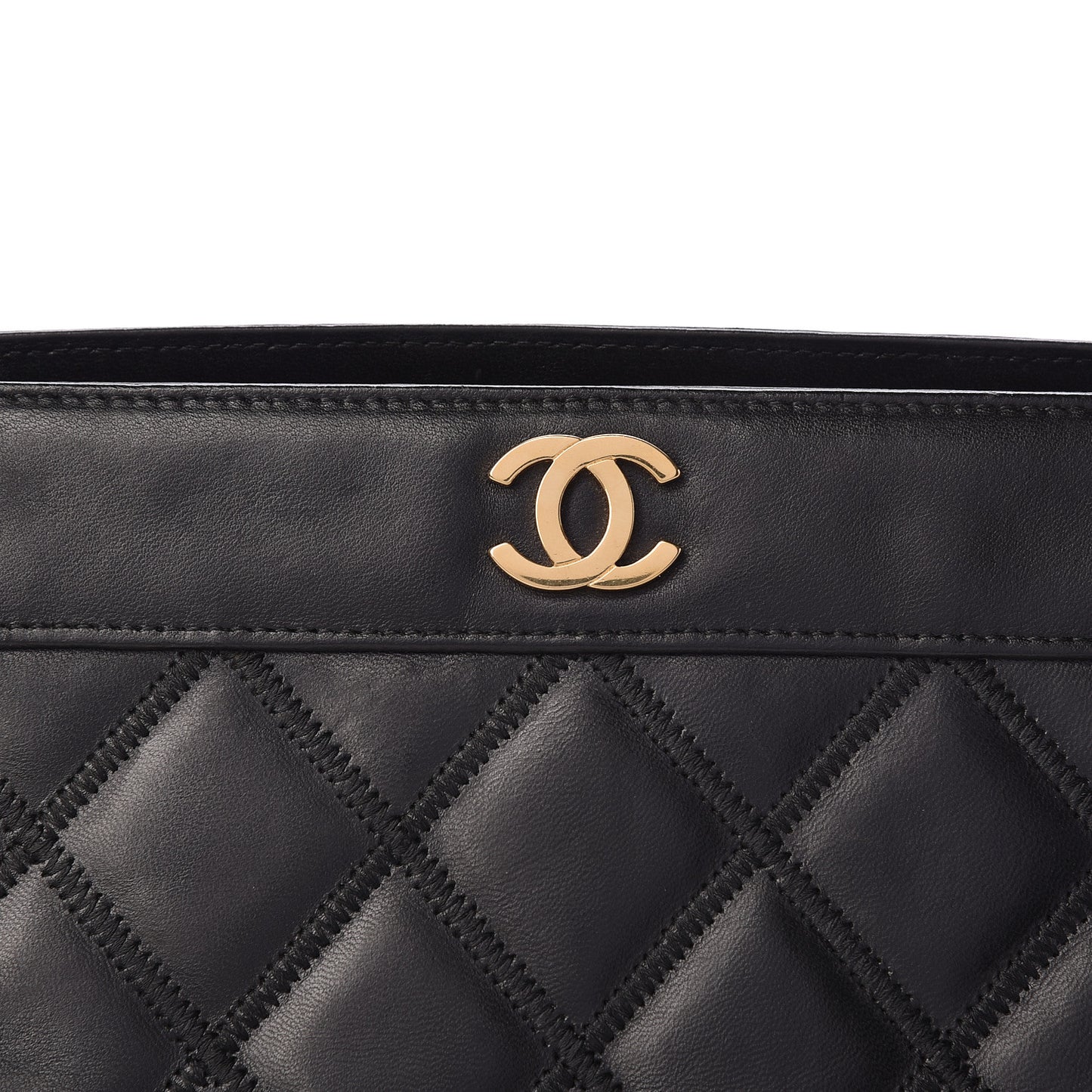 Lambskin Double Stitch Quilted Tote Black