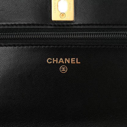 Chanel Lambskin Quilted CC Pearl Crush Wallet on Chain WOC Black 7 of 12