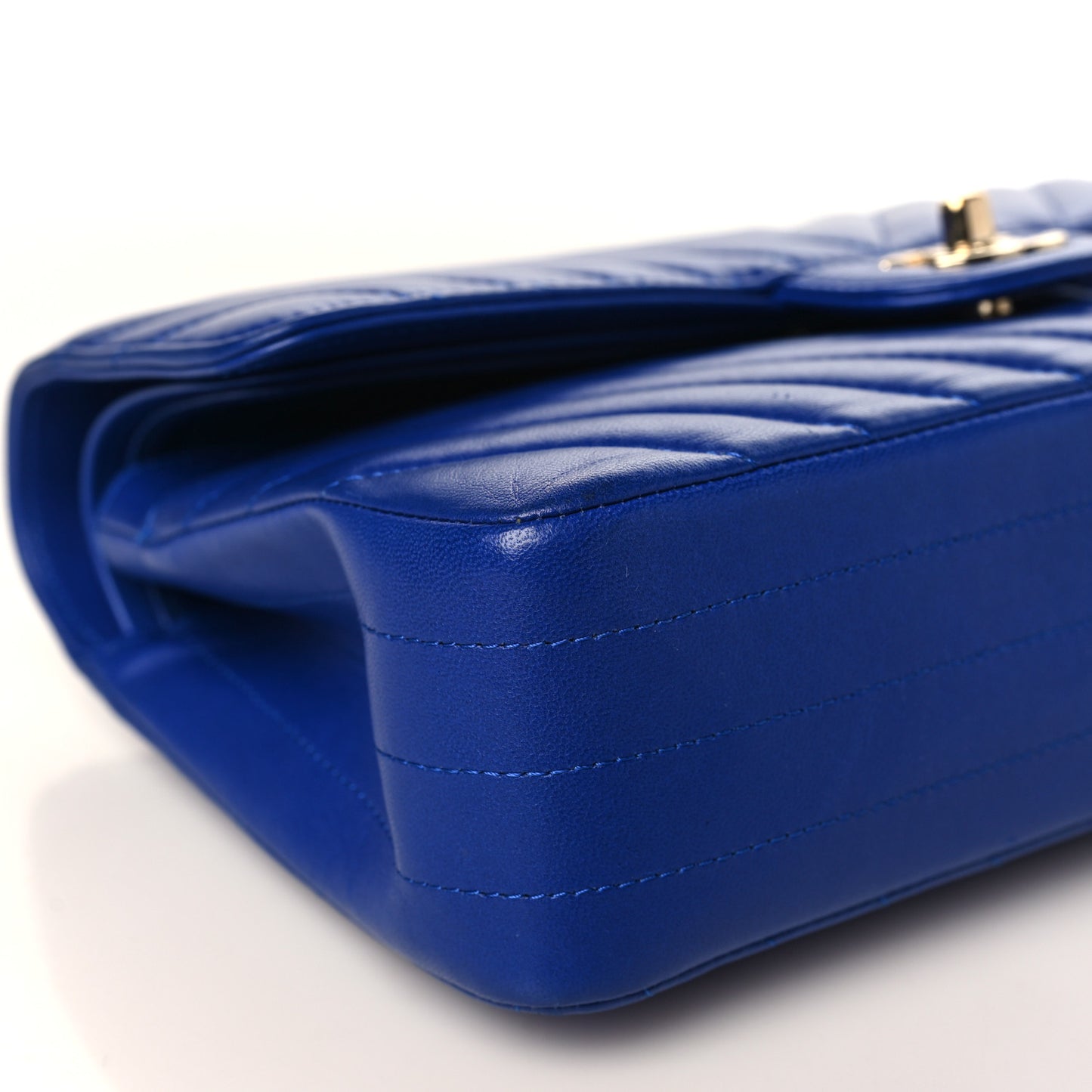Lambskin Chevron Quilted Medium Double Flap Blue