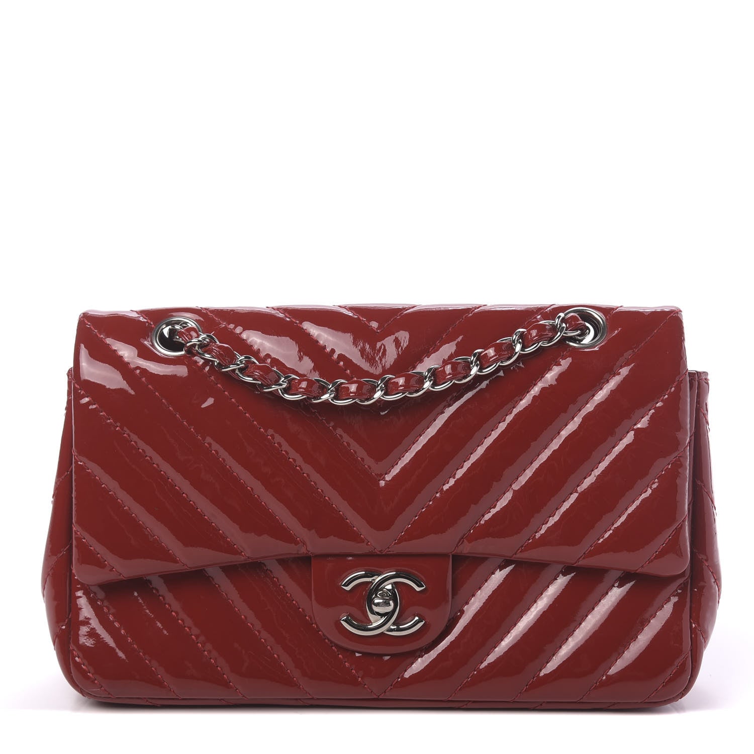 Chanel Patent Chevron Quilted Medium Single Flap Red 1 of 11