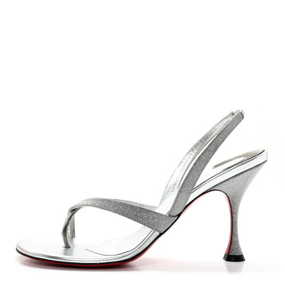 Christian Louboutin Glitter Calfskin Taralita 85 Thong Sandals 40 Silver 1 of 12