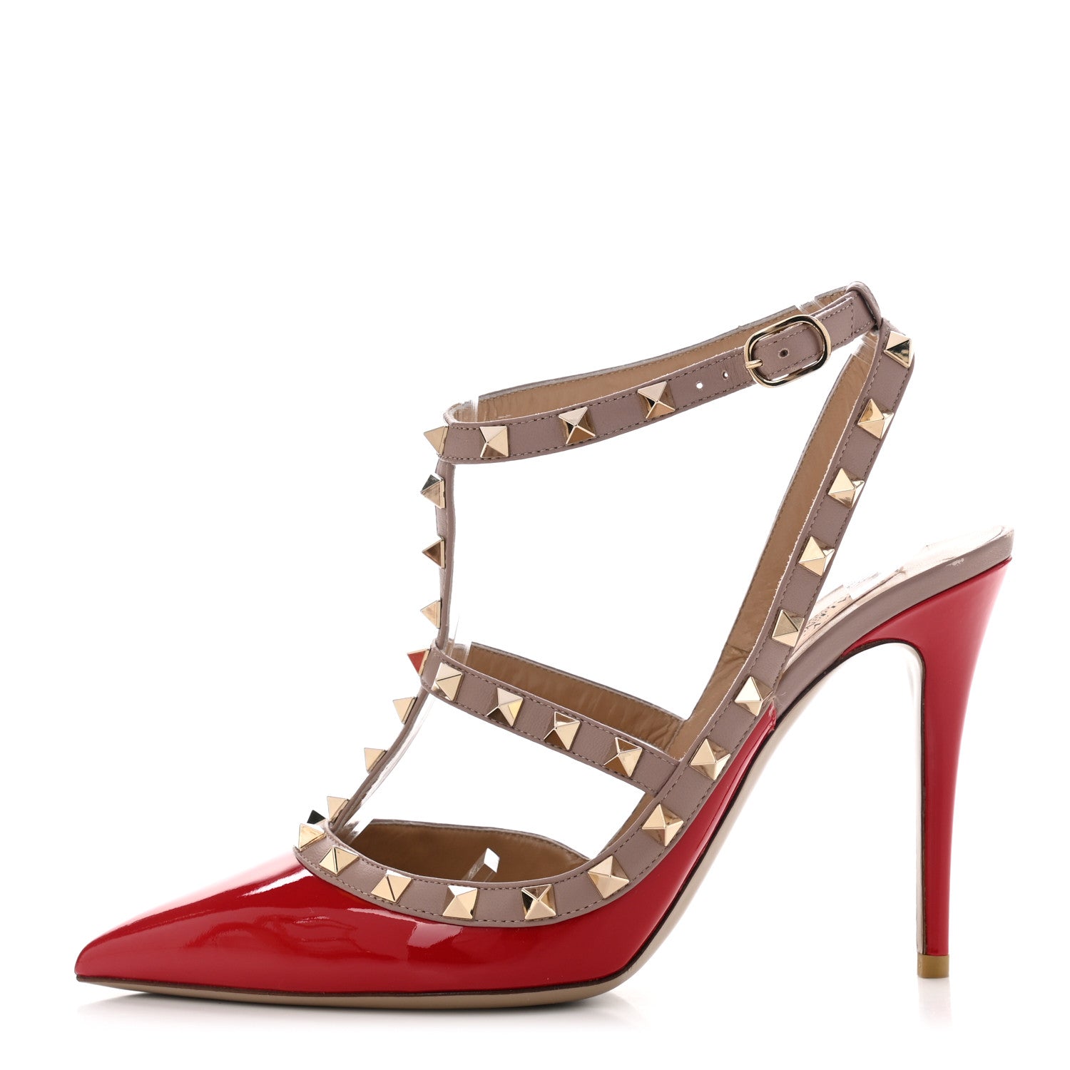 Valentino Garavani Patent Nappa Rockstud Ankle Strap 100mm Pumps 40 Rosso Valentino Poudre 1 of 9