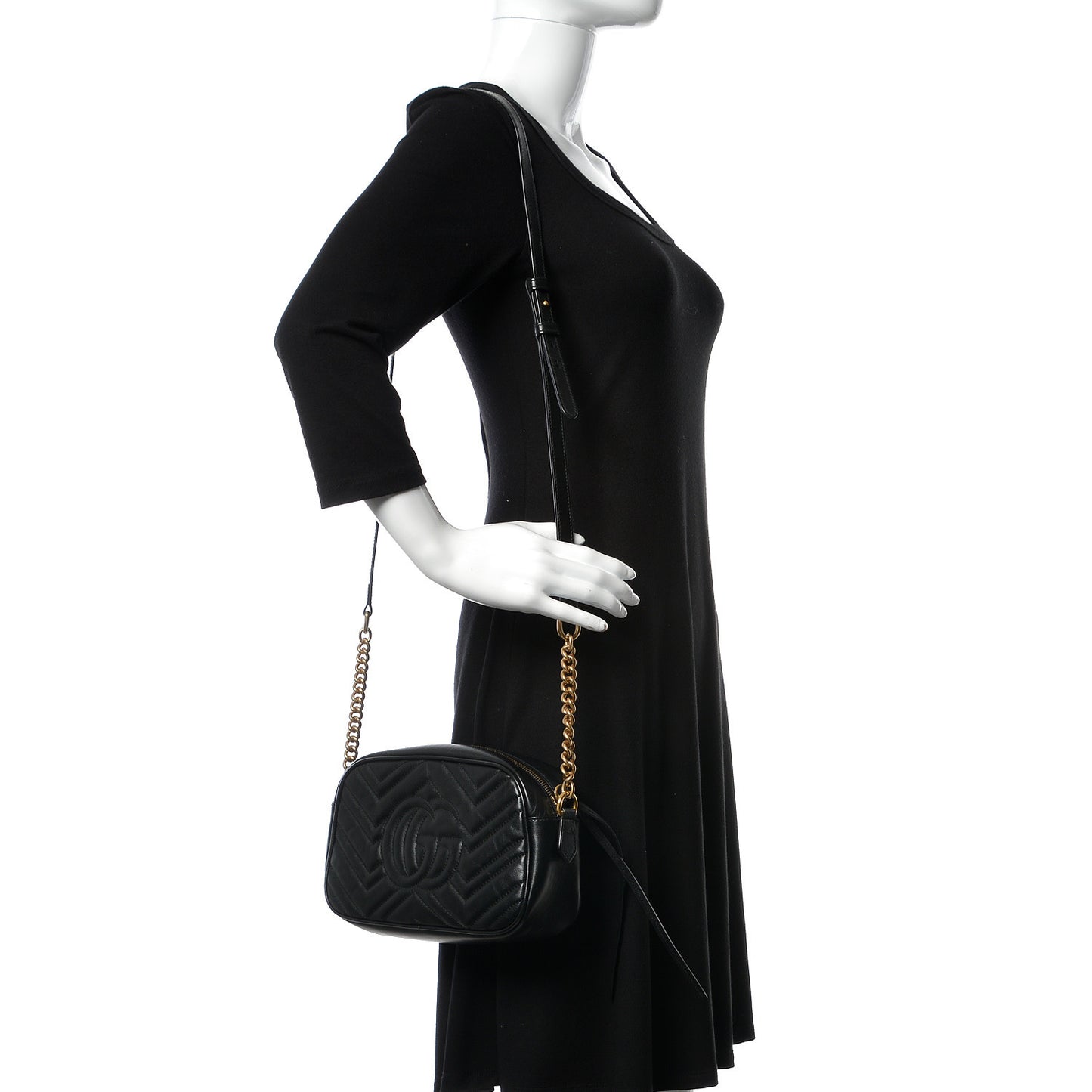 Calfskin Matelasse Small GG Marmont Chain Shoulder Bag Black