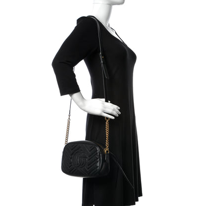 Gucci Calfskin Matelasse Small GG Marmont Chain Shoulder Bag Black 2 of 14