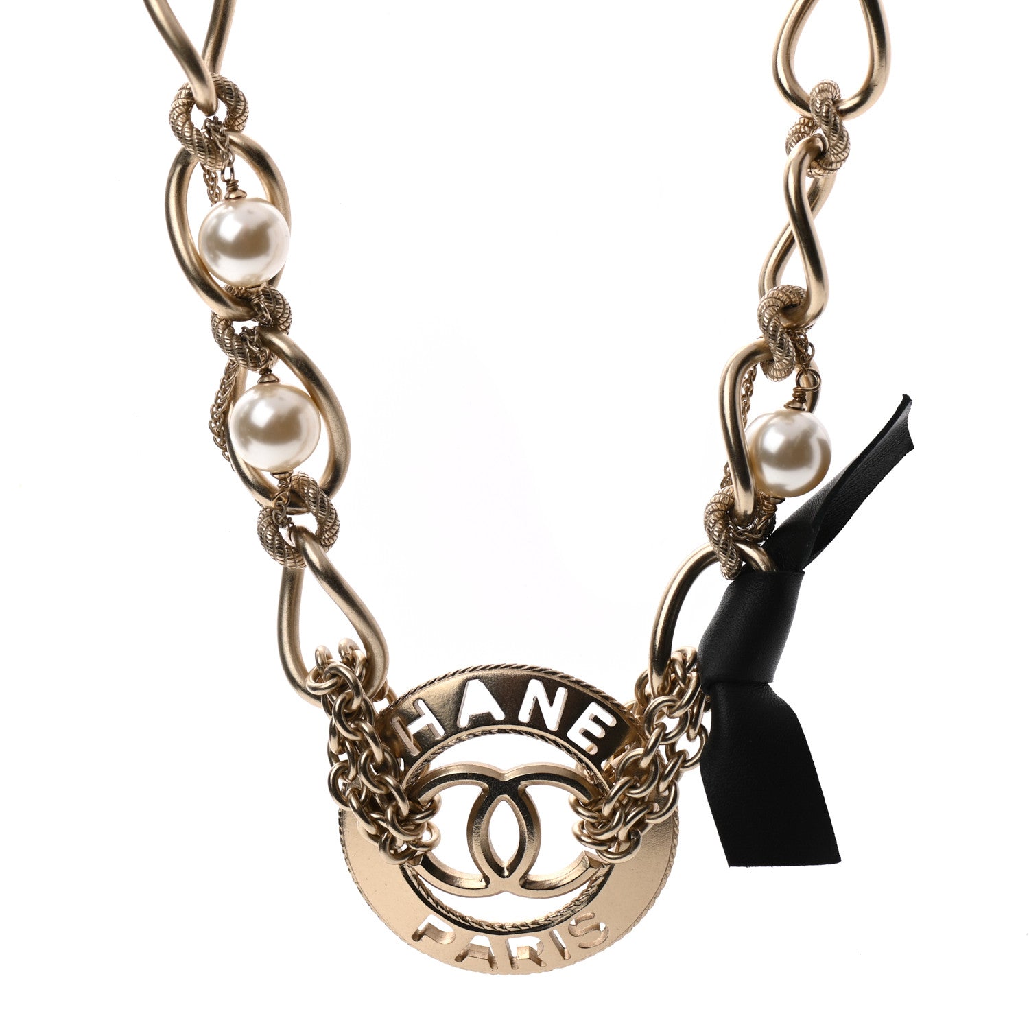 Chanel Metal Pearl Chain CC Paris Pendant Necklace Gold 1 of 5
