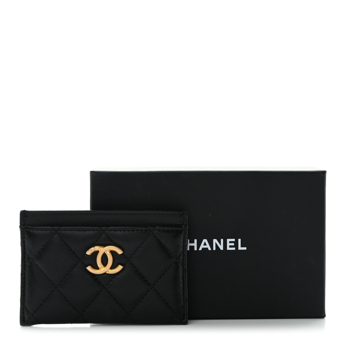 Lambskin Quilted CC Card Holder Black