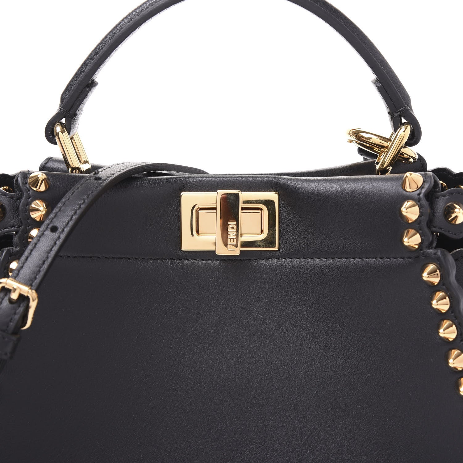 Fendi Vitello Seta Shiny Nappa Scalloped Studded Mini Peekaboo Iconic Satchel Black 8 of 8