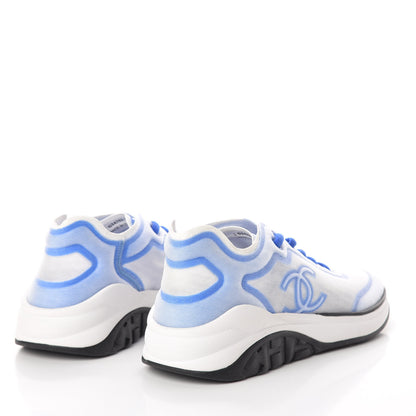 Chanel Calfskin Mesh Lycra Womens Logo Sneakers 39 White Blue 4 of 9