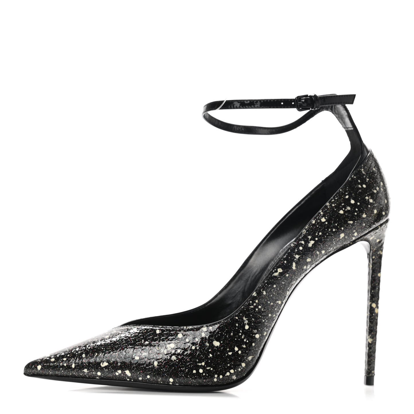 Vernis Snakeskin Embossed Calfskin Zoe 105 Star Pumps 39.5 Black White Multicolor