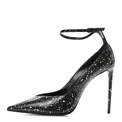 Saint Laurent Vernis Snakeskin Embossed Calfskin Zoe 105 Star Pumps 39.5 Black White Multicolor 1 of 8