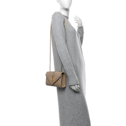 Saint Laurent Grain De Poudre Textured Mixed Matelasse Triquilt Small Monogram Satchel Dark Beige 2 of 14