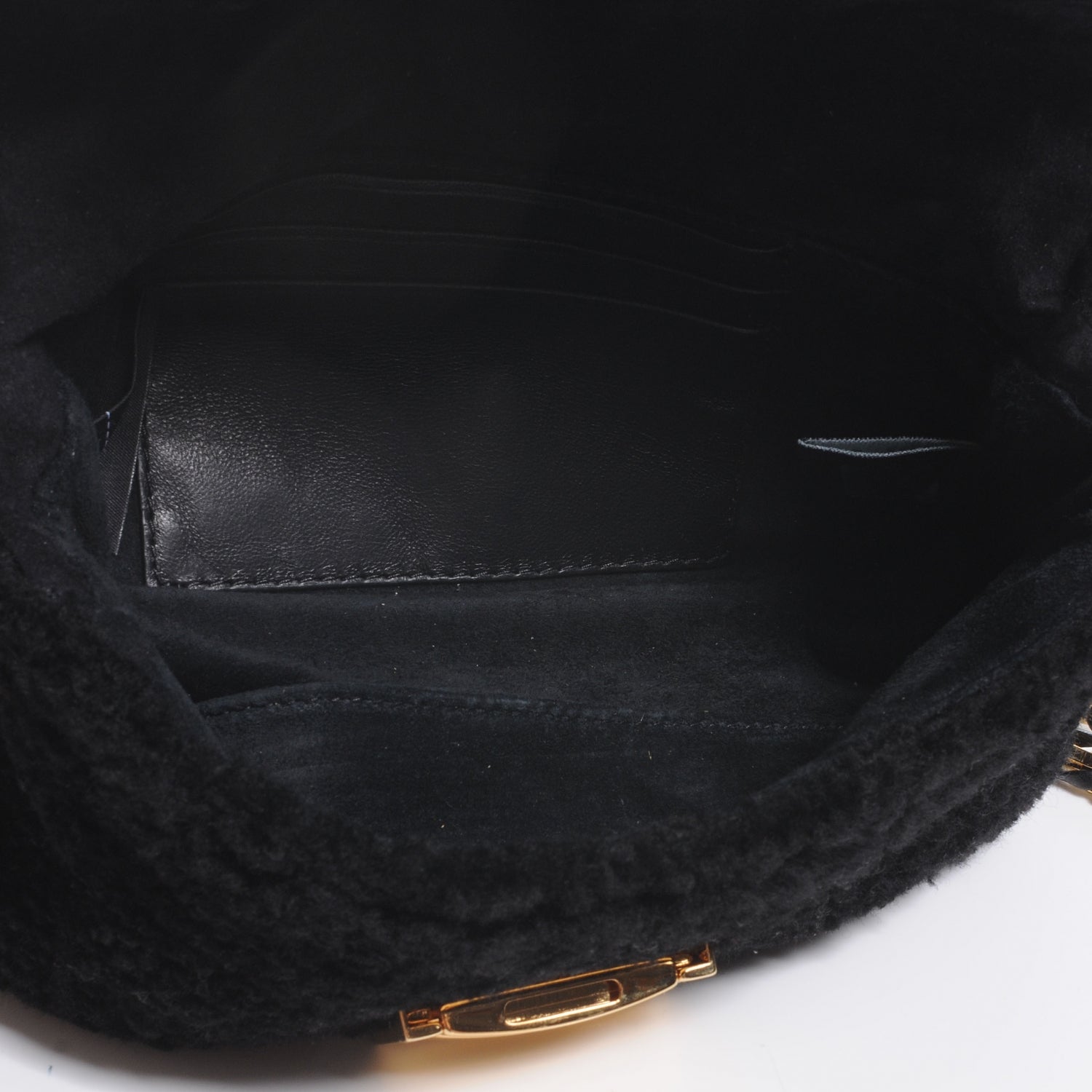 Fendi Shearling Nappa Mini Be Baguette Shoulder Bag Black 5 of 9