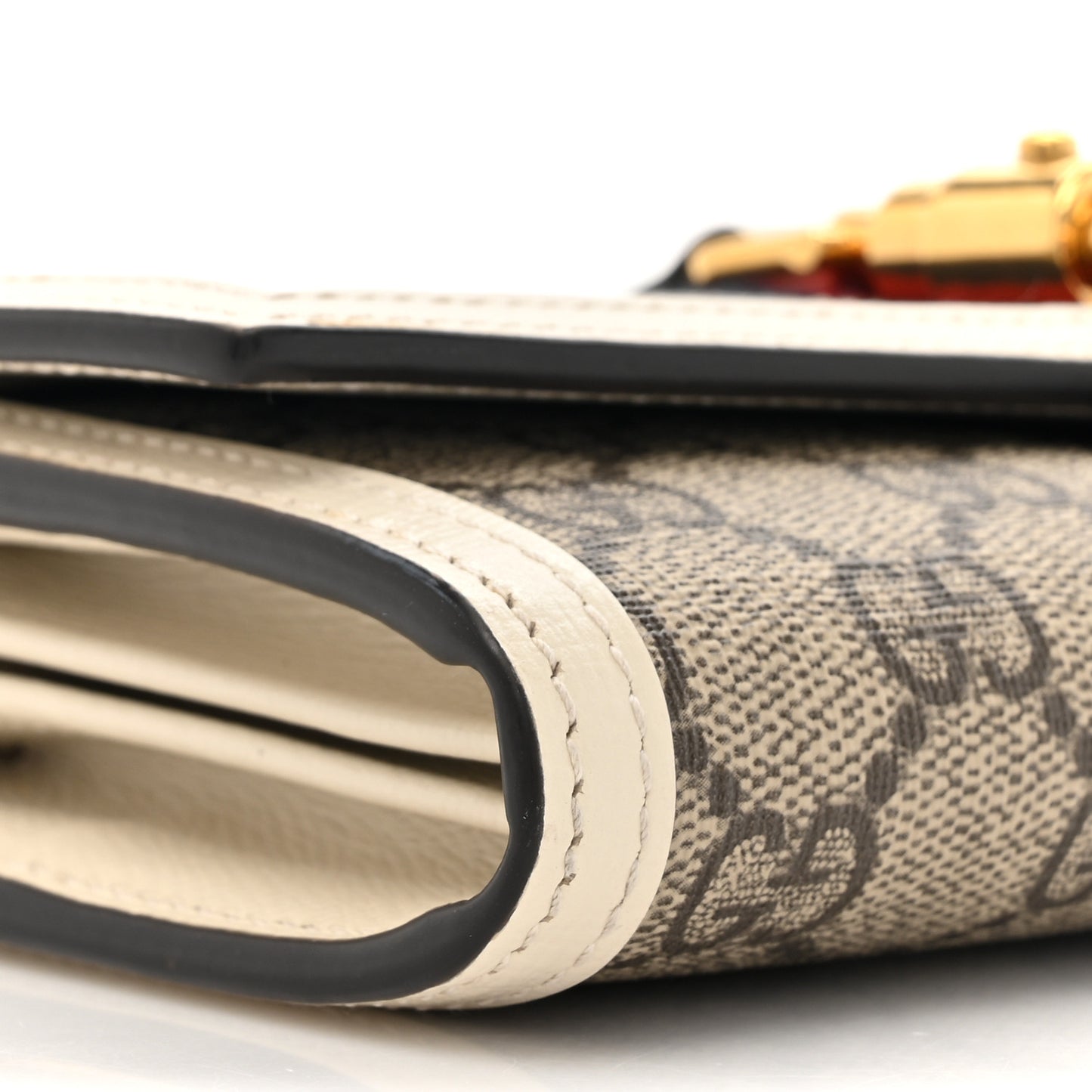 GG Supreme Monogram Textured Calfskin Web Jackie 1961 Chain Wallet Beige Ebony Mystic White