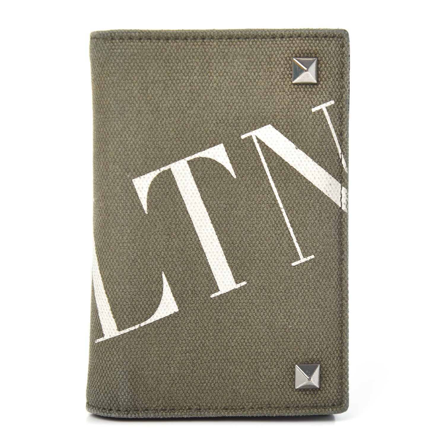 Valentino Garavani Canvas Rockstud VLTN Bi-Fold Wallet Olive 1 of 6