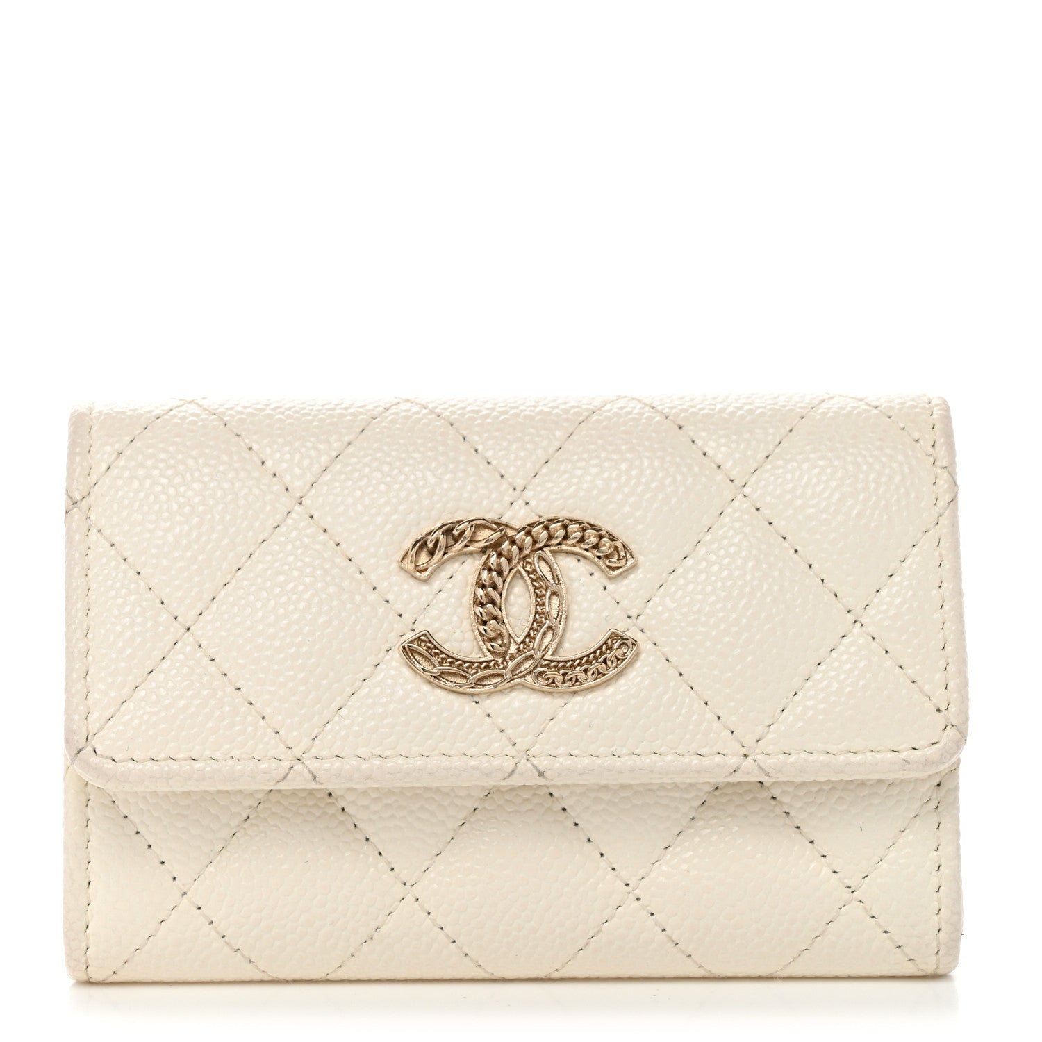 Chanel Caviar Quilted Chain CC Flap Card Holder White 1 of 9