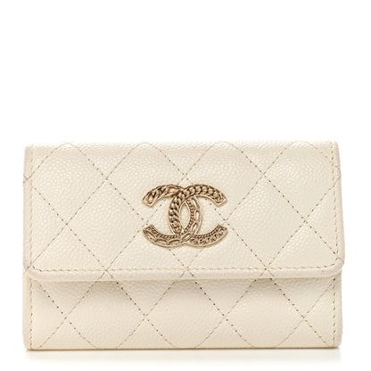 Chanel Caviar Quilted Chain CC Flap Card Holder White 1 of 9