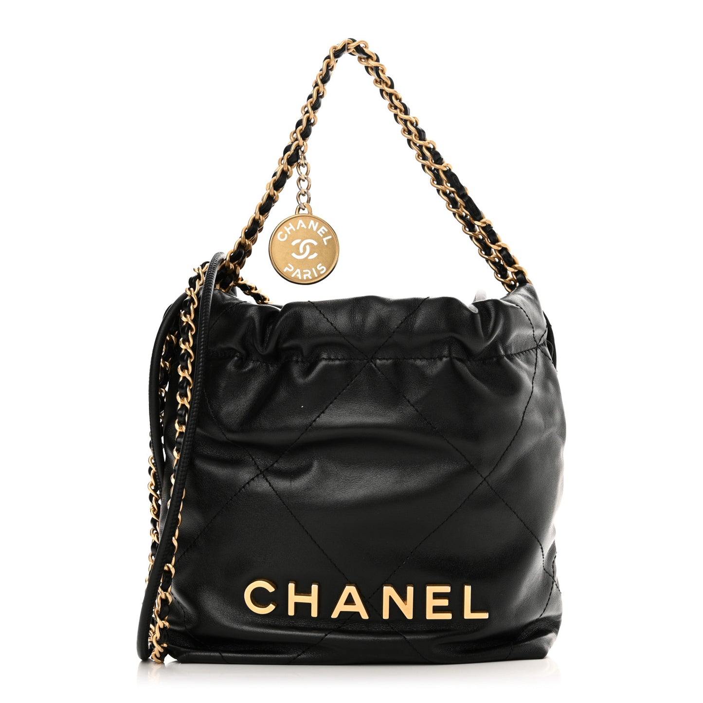Shiny Calfskin Quilted Mini Chanel 22 Black