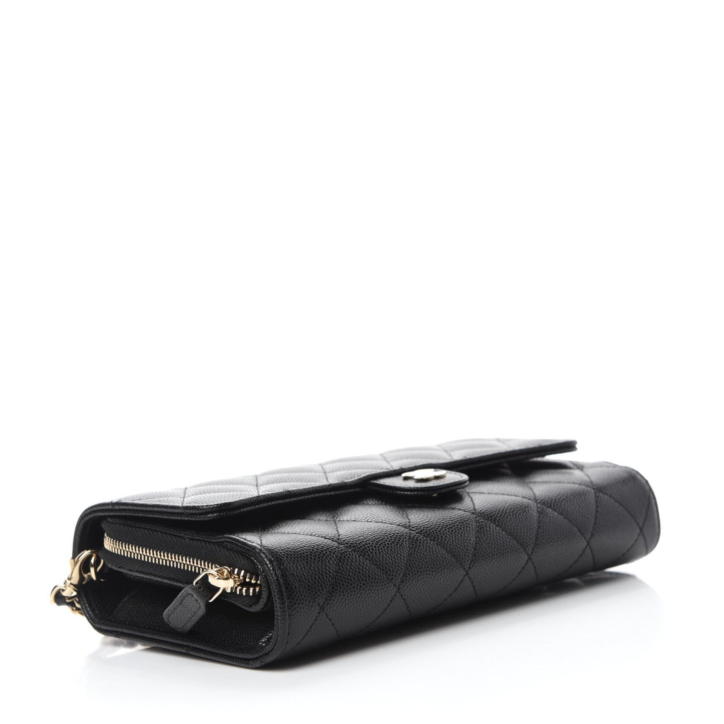 Caviar Quilted Phone Holder Wallet on Removable Chain Black