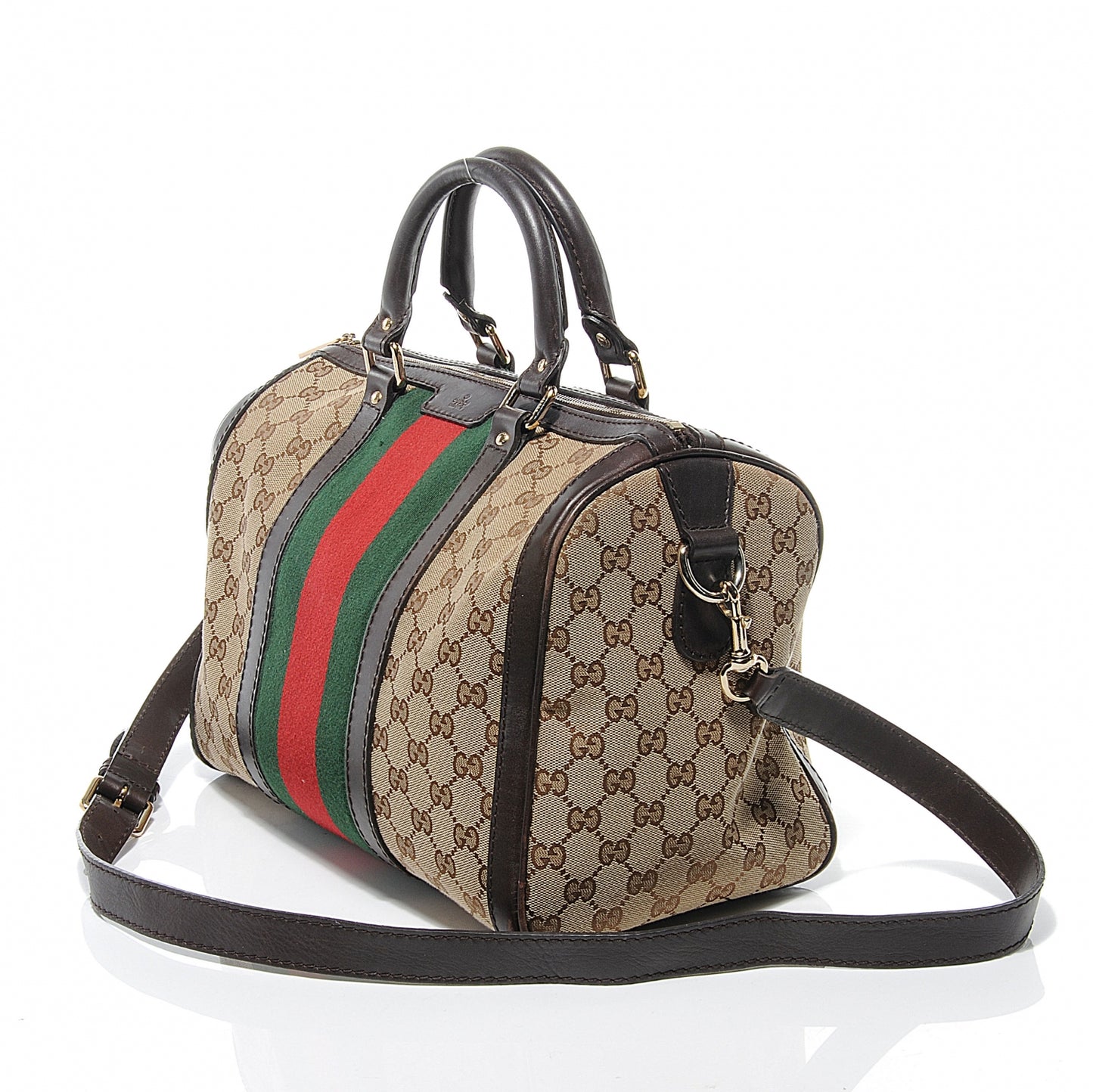 Monogram Selleria Calfskin Vintage Web Medium Boston Beige Ebony Cocoa