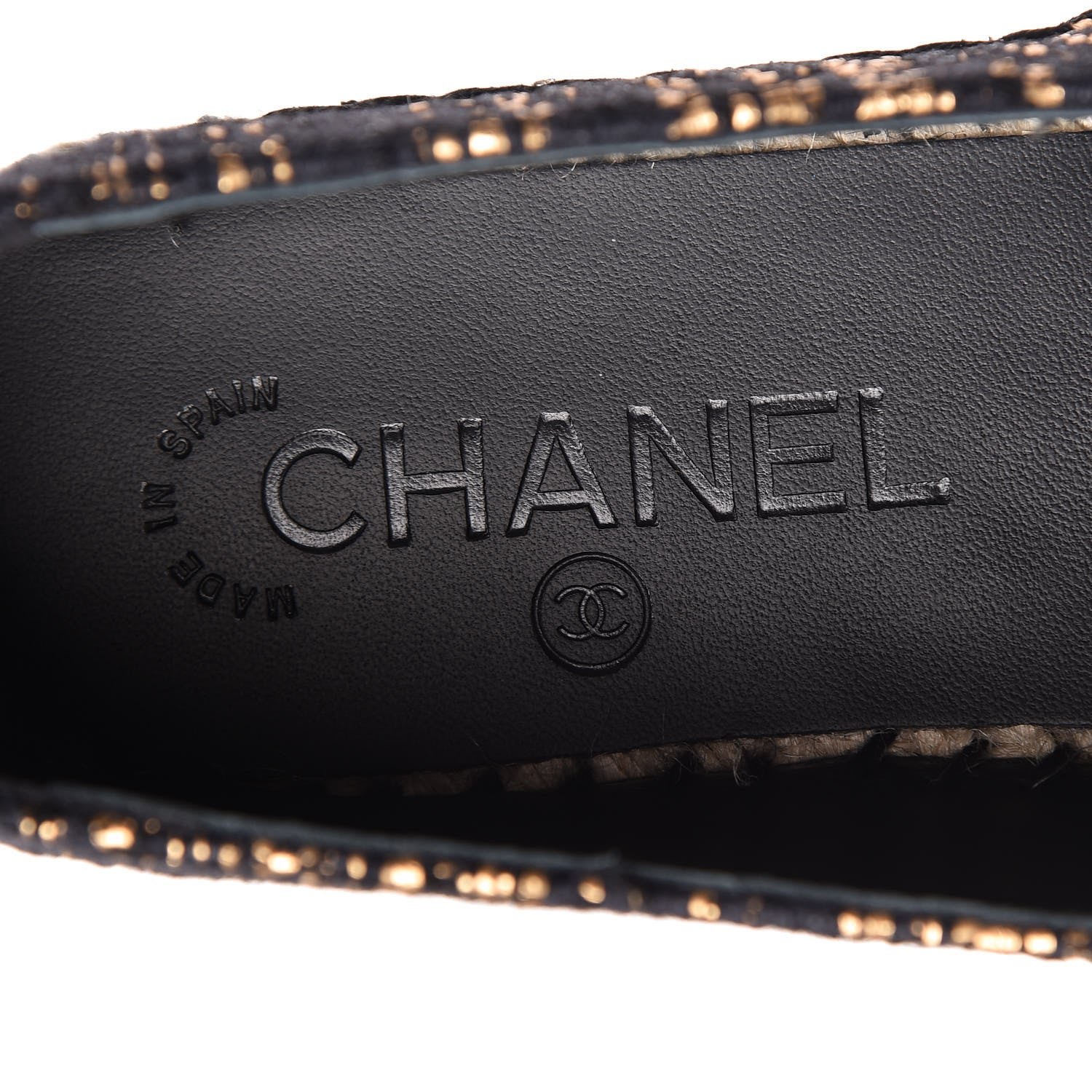 Chanel Metallic Tweed Grosgrain CC Espadrilles 37 Black Gold 8 of 10