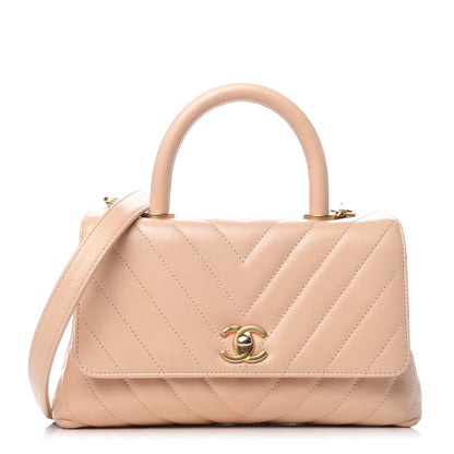 Chanel Calfskin Chevron Quilted Mini Coco Handle Flap Beige 1 of 10