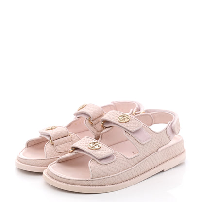 Chanel Calfskin Printed Velcro Dad Sandals 37 Pink 3 of 9