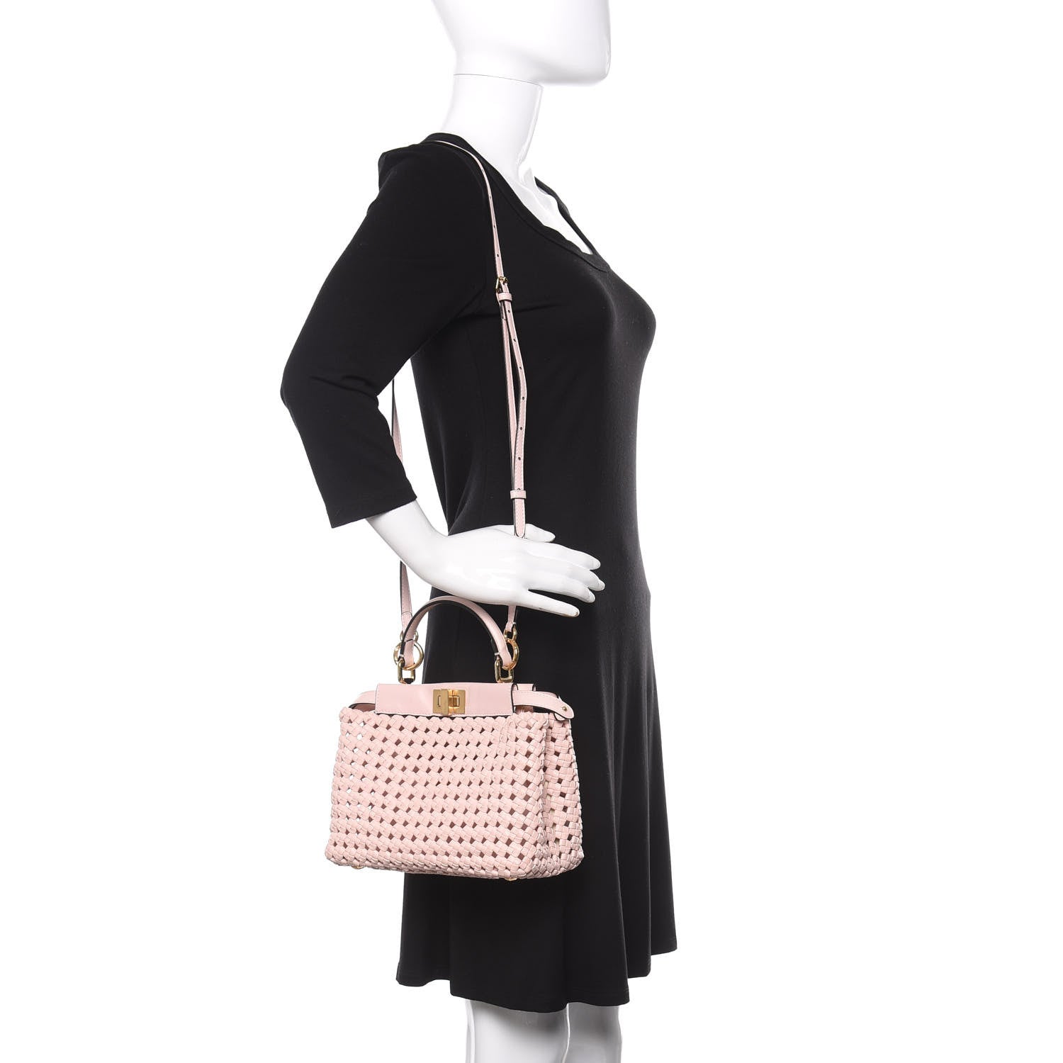 Fendi Nappa Woven Mini Peekaboo Iconic Satchel Rosa Confetto 2 of 12