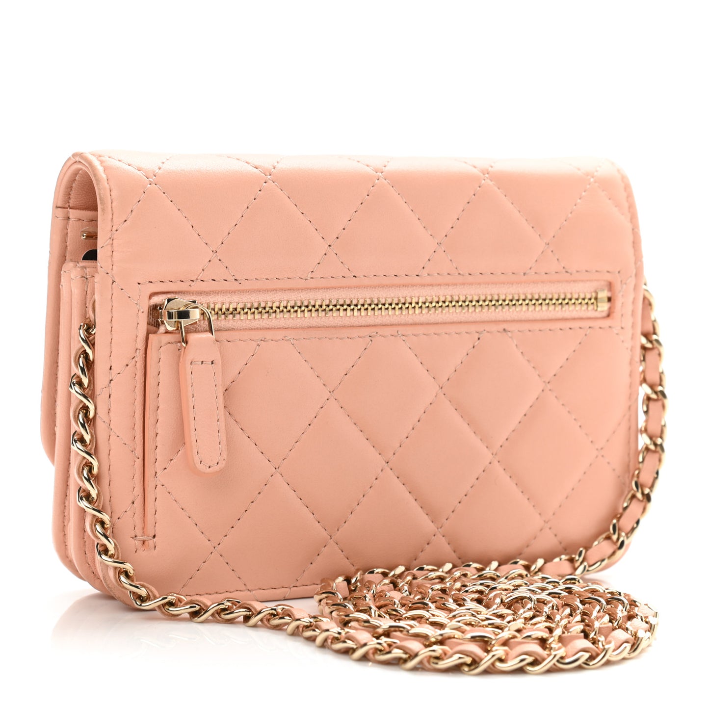 Lambskin Quilted Mini Wallet On Chain WOC Light Pink