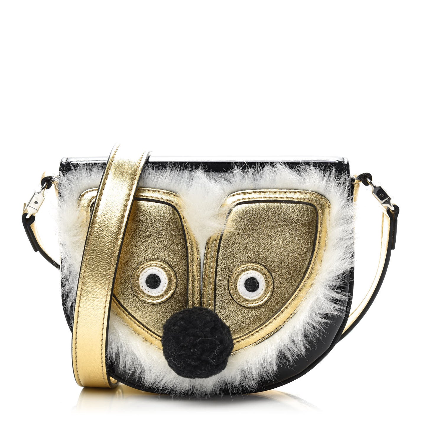 Metallic Calfskin Kids Fox Crossbody Bag Black Gold