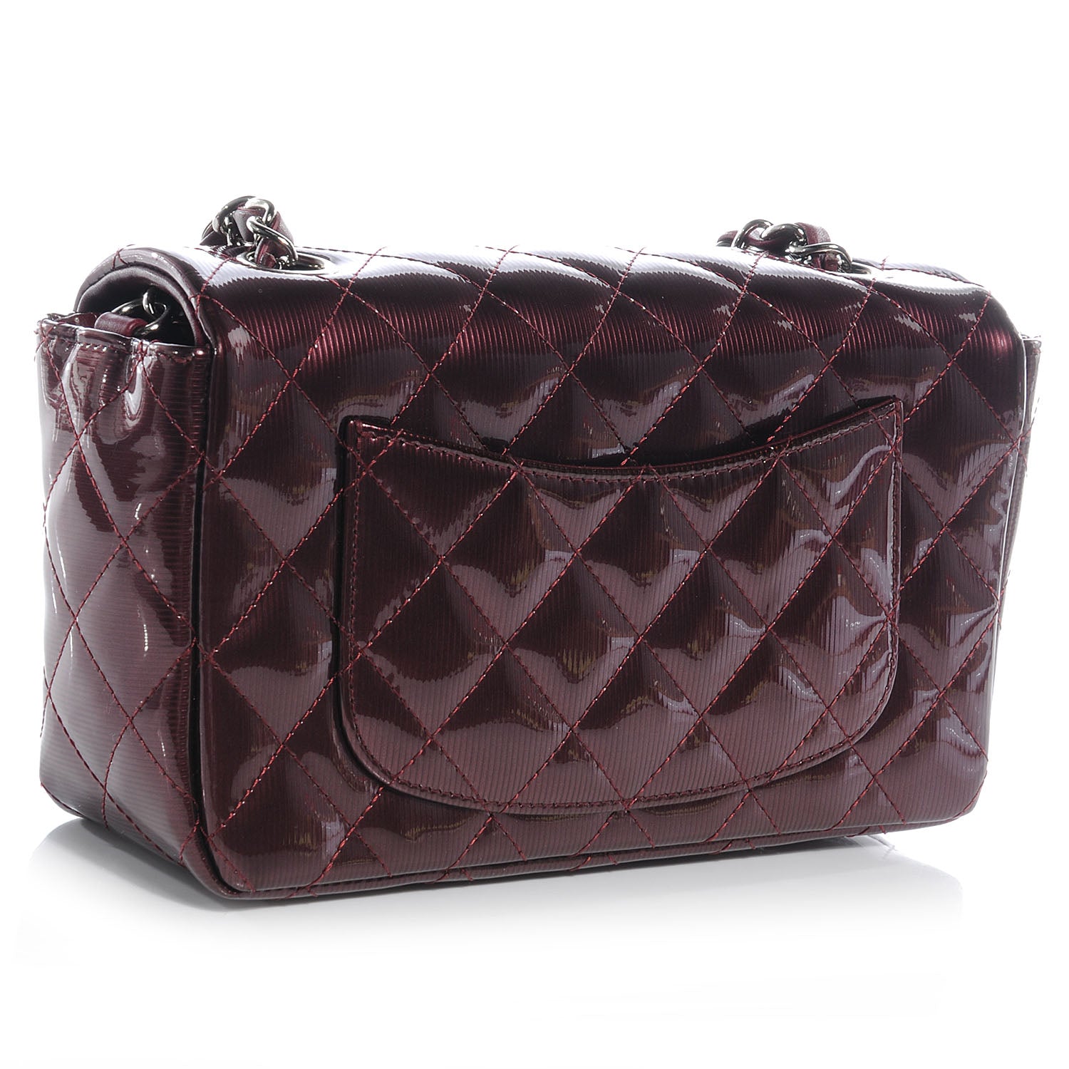 Chanel Striated Patent Quilted Mini Flap Burgundy 3 of 9